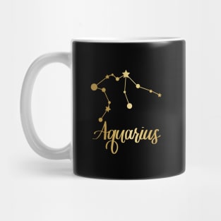 Aquarius Zodiac Constellation in Gold - Black Mug